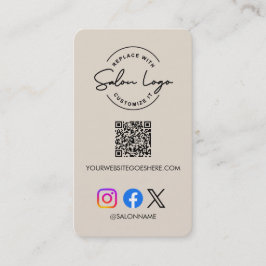Tarjeta De Visita Custom Salon Logo QR Code Social Media Marketing 