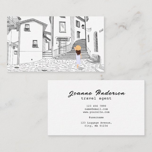 Tarjeta De Visita Custom Travel Agent Business Card with Cityscape (Anverso / Reverso)