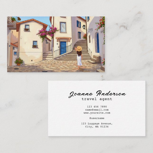 Tarjeta De Visita Custom Travel Agent Business Card with Cityscape (Anverso / Reverso)