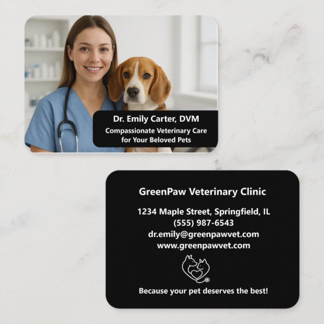 Tarjeta De Visita Custom Veterinarian Business Card with Photo  (Anverso / Reverso)