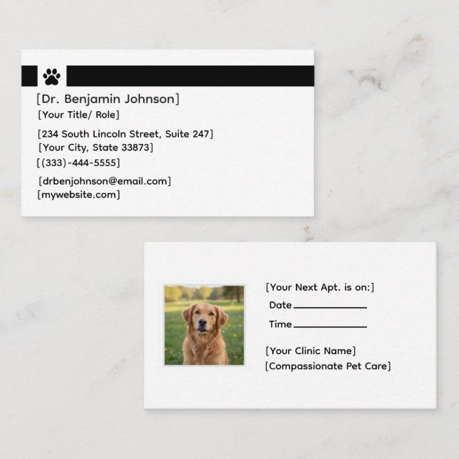 Tarjeta De Visita Custom Veterinary Appointment Card | Photo & Logo (Anverso / Reverso)