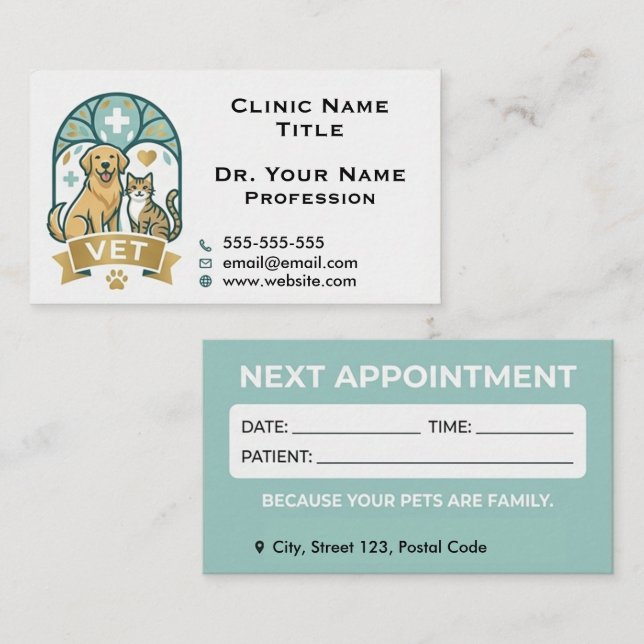 Tarjeta De Visita Custom Veterinary & Appointment Reminder  (Anverso / Reverso)