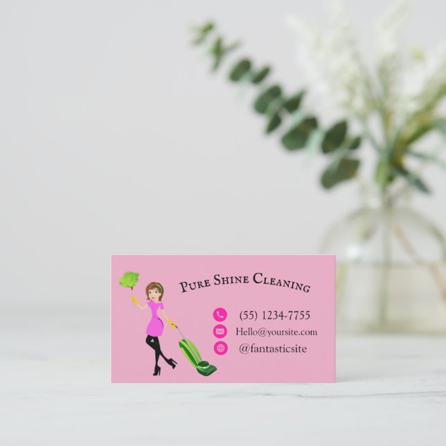 Tarjeta De Visita "Customizable Business Card - Pure Shine Cleaning" (Anverso de pie)