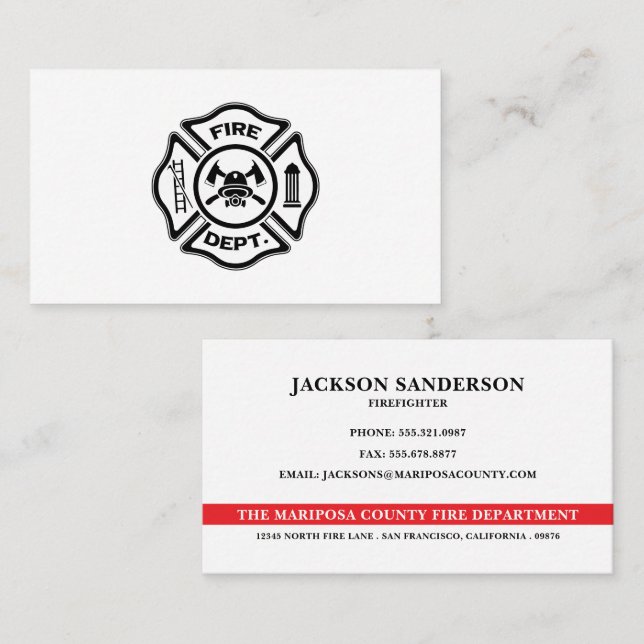 Tarjeta De Visita Customizable Fire Department Firefighter Logo (Anverso / Reverso)
