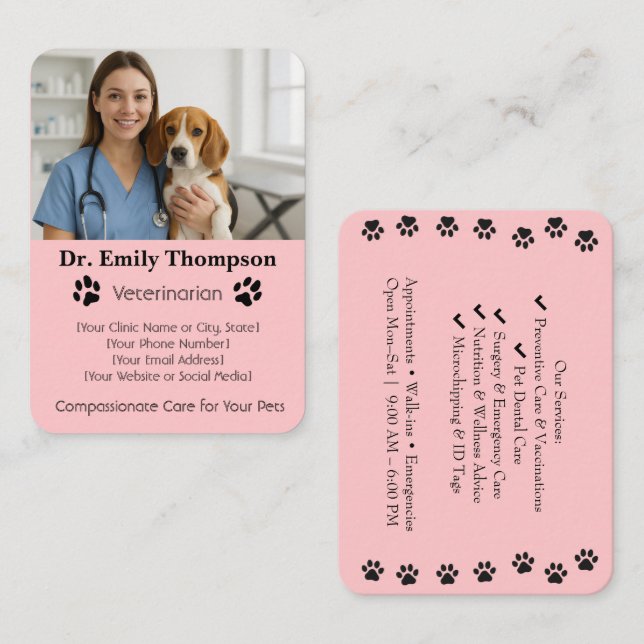 Tarjeta De Visita Customizable Veterinarian Business Card – Photo  (Anverso / Reverso)