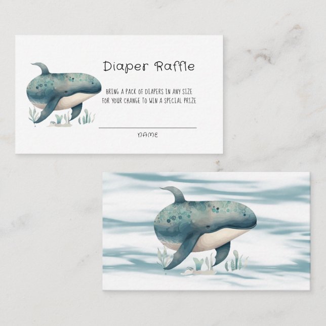 Tarjeta De Visita Cuta acuarela Blue Whale Diaper Raffle (Anverso / Reverso)