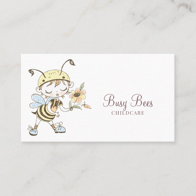 Tarjeta De Visita Cuta acuarela Cuidados Infantiles Busy Bee Carácte (Anverso)
