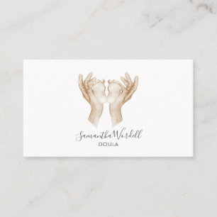 Tarjeta De Visita Cuta Acuarela Pies De Bebé Nacimiento Doula O Part