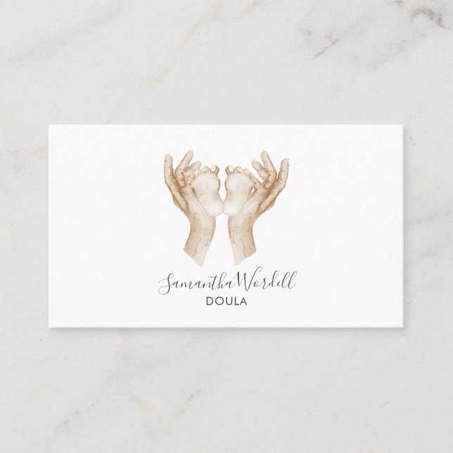 Tarjeta De Visita Cuta Acuarela Pies De Bebé Nacimiento Doula O Part (Anverso)