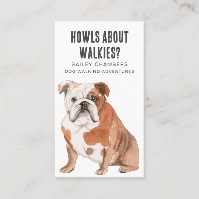 Tarjeta De Visita Cute acuarela Bulldog Perro Walker (Anverso)