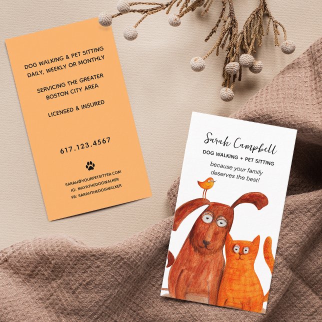 Tarjeta De Visita Cute acuarela Perro Caminar Mascota Sentado (Cute Watercolor Dog Walking Pet Sitting Business Card)