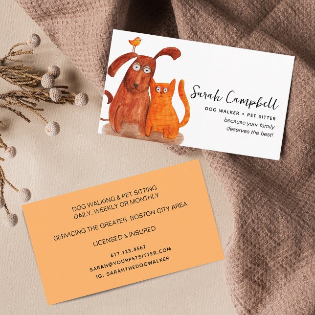 Tarjeta De Visita Cute acuarela Perro Caminar Mascota Sentado (Cute Watercolor Dog Walking Pet Sitting Business Card)