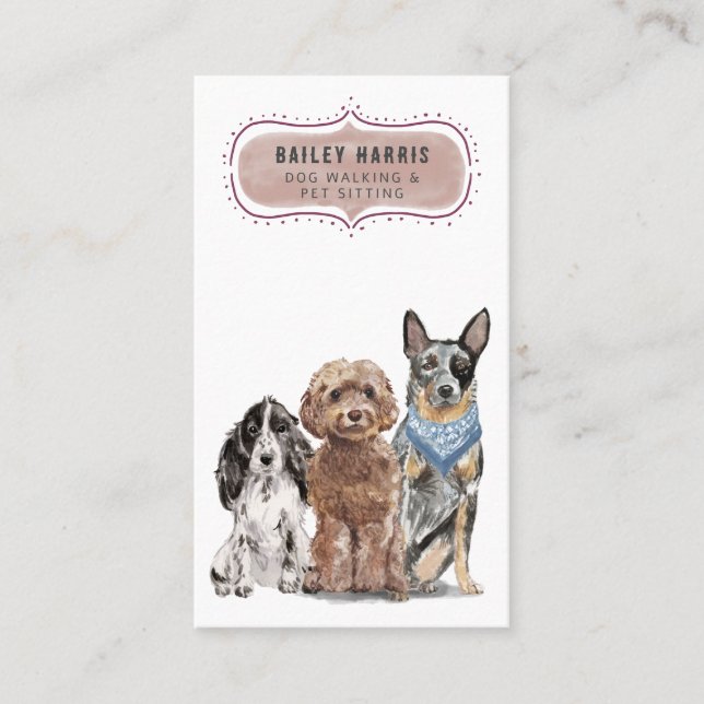 Tarjeta De Visita Cute acuarela Perro Walker Adventures Mascota Sitt (Anverso)