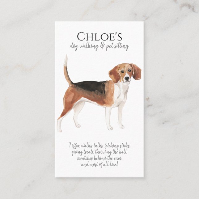 Tarjeta De Visita Cute acuarela Perro Walker Mascota Sitter (Anverso)