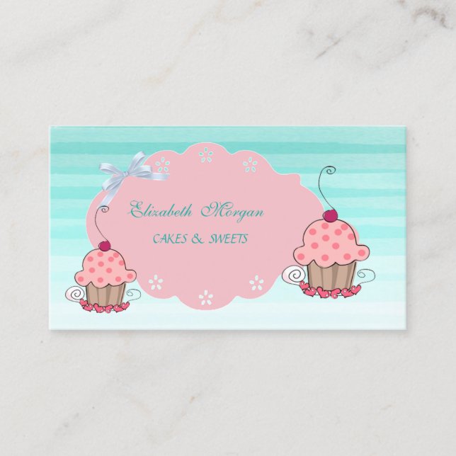 Tarjeta De Visita Cute Adorable Girly Moderno, Ombre, Pastelería Pan (Anverso)