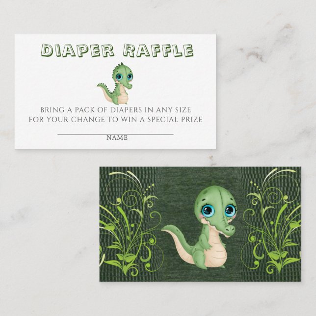 Tarjeta De Visita Cute Alligator Green Diaper Raffle Baby Shower (Anverso / Reverso)
