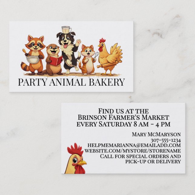Tarjeta De Visita Cute animals baking baker bakery pastry chef (Anverso / Reverso)