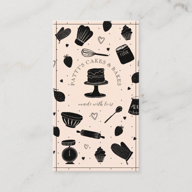 Tarjeta De Visita Cute Baker Pastry Chef Baking Utensilios Ligeros (Anverso)