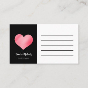 Tarjeta de visita Cute Black and Pink Heart Contac