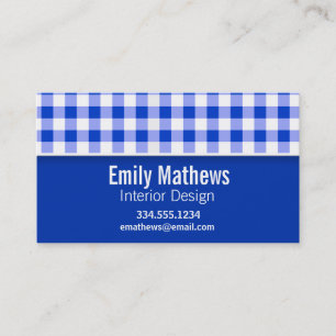 Tarjeta De Visita Cute Blue Gingham; Comprobado