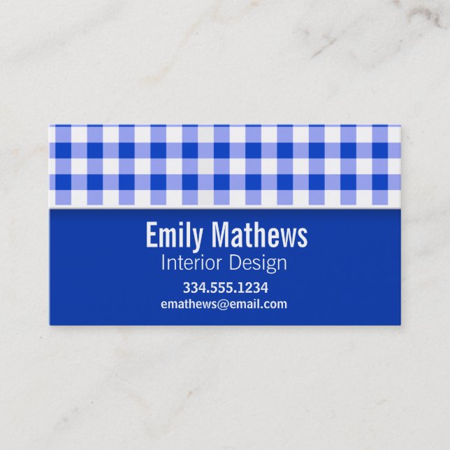 Tarjeta De Visita Cute Blue Gingham; Comprobado (Anverso)