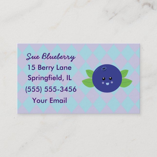 Tarjeta De Visita Cute Blueberry Business Cards (Anverso)
