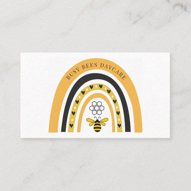 Tarjeta De Visita Cute Boho Abeja Arcoíris (Anverso)