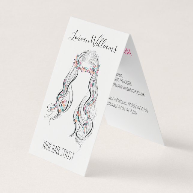 Tarjeta De Visita Cute Boho Hairstyle Boda Hair Stylist Floral (Anverso)