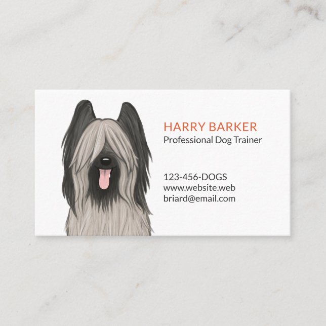 Tarjeta De Visita Cute Briard Cartoon Dog | Servicios de Mascota | C (Anverso)