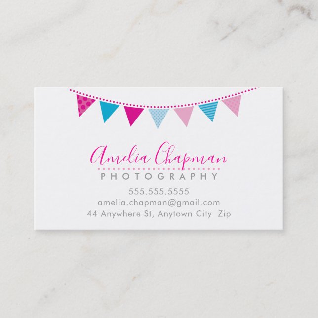 Tarjeta De Visita CUTE BRIGHT BUNING negrita fiesta rosa aqua azul (Anverso)