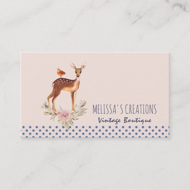 Tarjeta De Visita Cute Brown Watercolor Deer Rustic Elegance (Anverso)