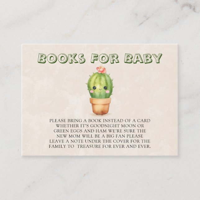 Tarjeta De Visita Cute Cactus Succulum Books Para El Bebé (Anverso)