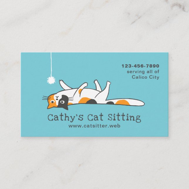 Tarjeta De Visita Cute Calico Kitty Cat | Sentación del Mascota | An (Anverso)