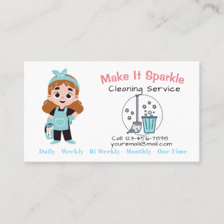 Tarjeta De Visita Cute Cartoon House Cleaning Services Business Card