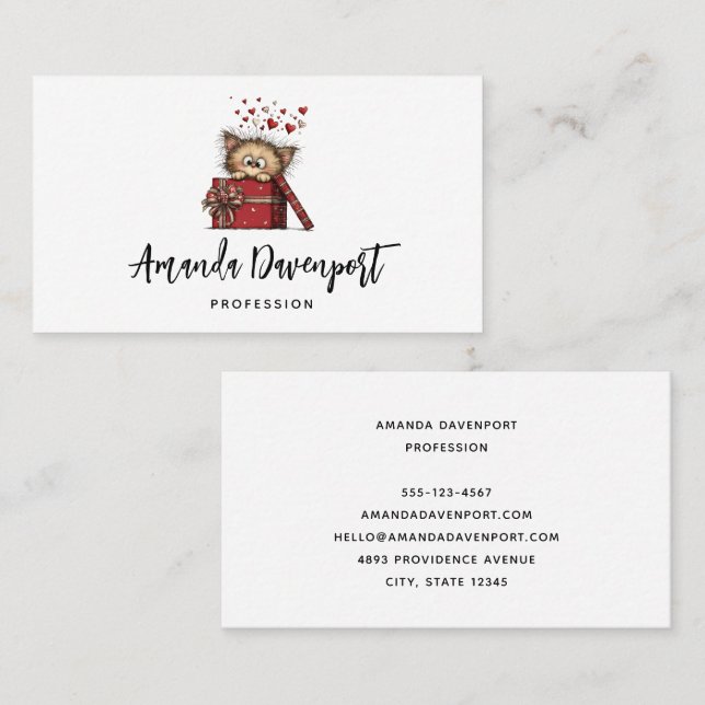 Tarjeta De Visita Cute Cartoon Kitten in a Box with Hearts (Anverso / Reverso)