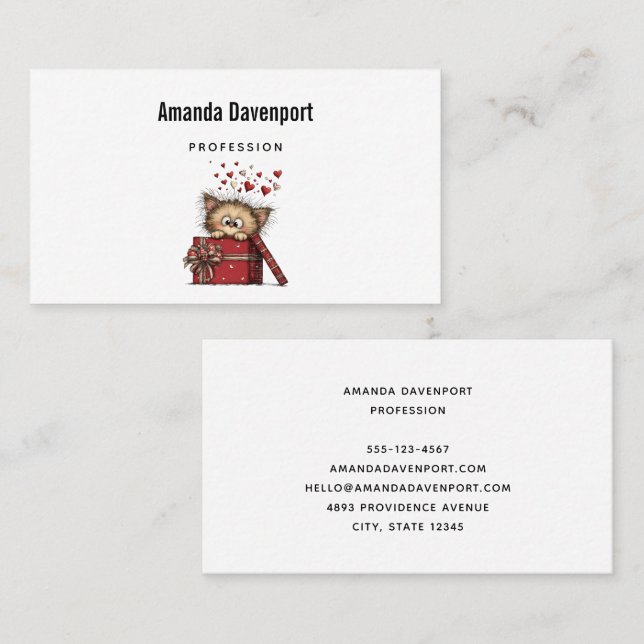 Tarjeta De Visita Cute Cartoon Kitten in a Box with Hearts (Anverso / Reverso)