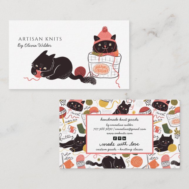 Tarjeta De Visita Cute Cats Yarn Knit Goods (Anverso / Reverso)