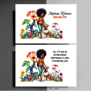 Tarjeta De Visita Cute Chica Perro Walker Mascota Sitter Floral