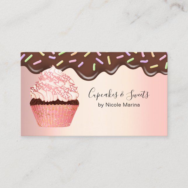 Tarjeta De Visita Cute Chocolate Dris Pastelería Rosa Chef (Anverso)