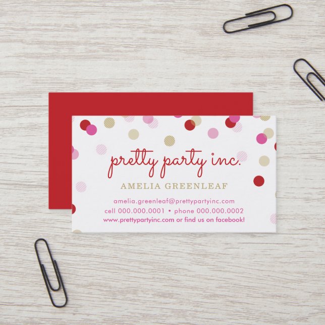 Tarjeta De Visita CUTE CONFETTI SPOTS fiesta elegante planner rosa r (Anverso/Reverso In Situ)