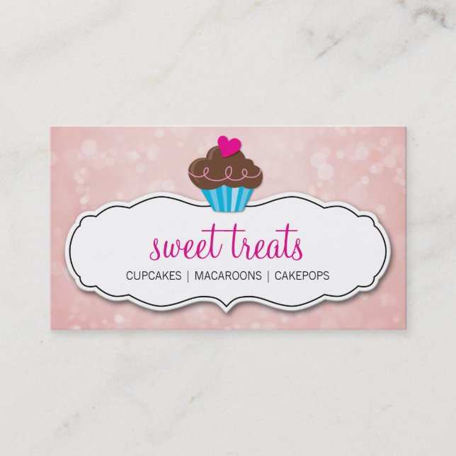 Tarjeta De Visita CUTE CUPCAKE sinónimo patrón de bokek rosado coral (Anverso)