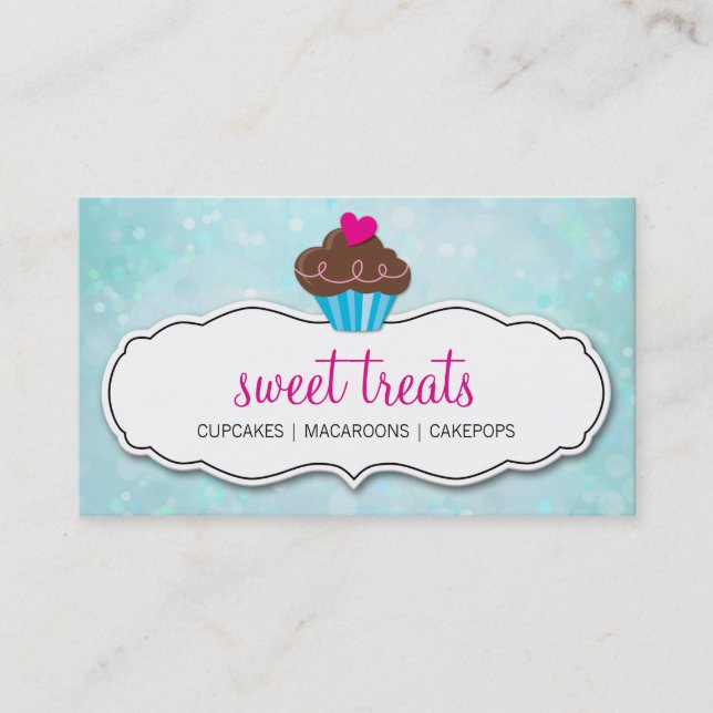 Tarjeta De Visita CUTE CUPCAKE whimsical bokekemaster patrón aqua bl (Anverso)