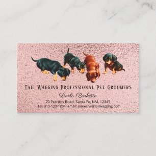 Tarjeta De Visita Cute Dachshund Pups Mascota Grooming Moda Rosa Oro