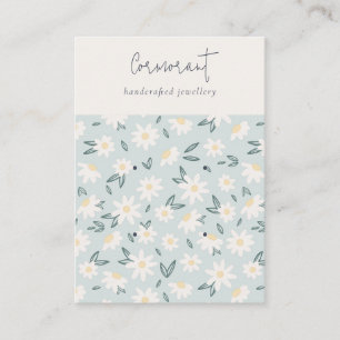 Tarjeta De Visita Cute Daisy Flora Aqua Blue Script 2 Holder