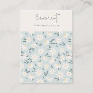 Tarjeta De Visita Cute Daisy Flora Aqua Blue Script Earl Necklard