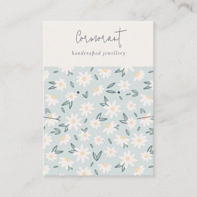 Tarjeta De Visita Cute Daisy Flora Aqua Blue Script Earl Necklard (Anverso)