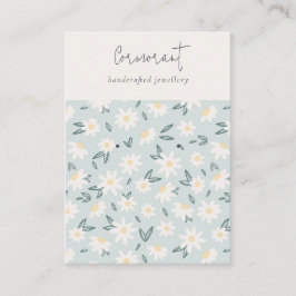 Tarjeta De Visita Cute Daisy Floral Aqua Blue Script Holder