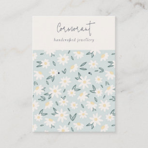Tarjeta De Visita Cute Daisy Floral Aqua Blue Script Holder