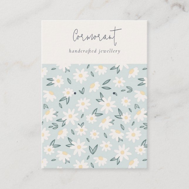 Tarjeta De Visita Cute Daisy Floral Aqua Blue Script Holder (Anverso)
