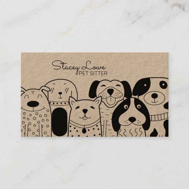 Tarjeta De Visita Cute de dibujos animados Mascota Sitter | Dog Walk (Anverso)